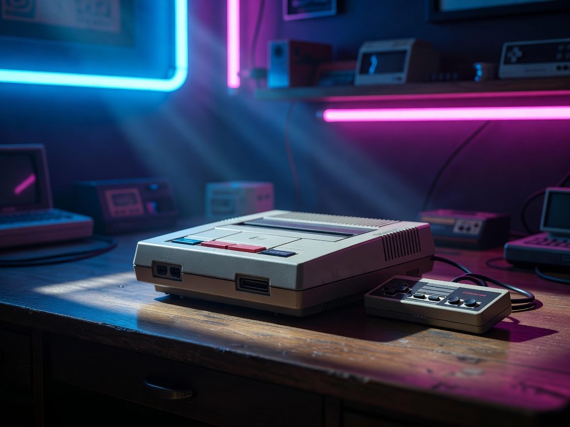 Retropelikonsoli ja moderni neonvalaistus